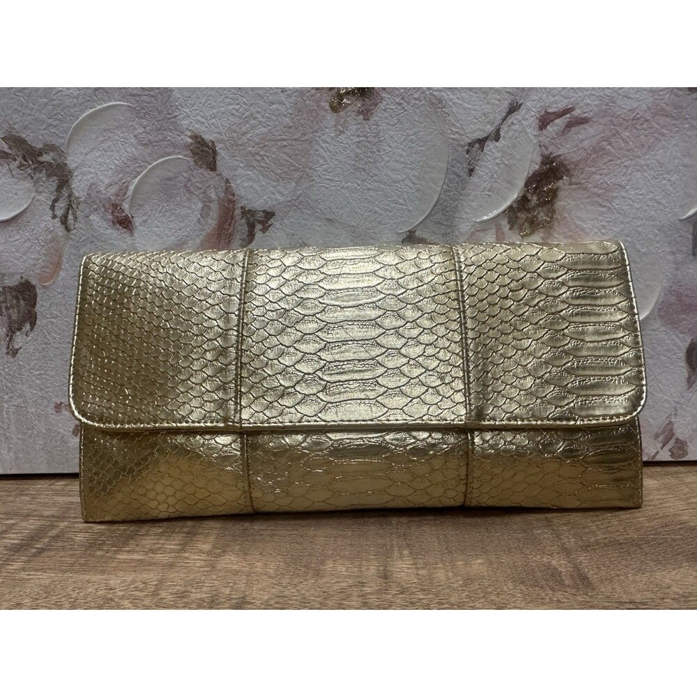 UE women gold evening Y2K  Clutch bag vegan leather snake pattern